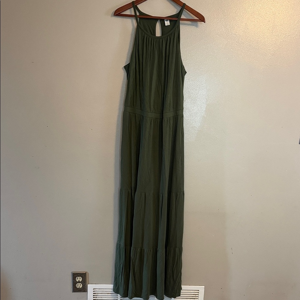 Old Navy Olive Green Sleeveless Tiered Maxi Dress